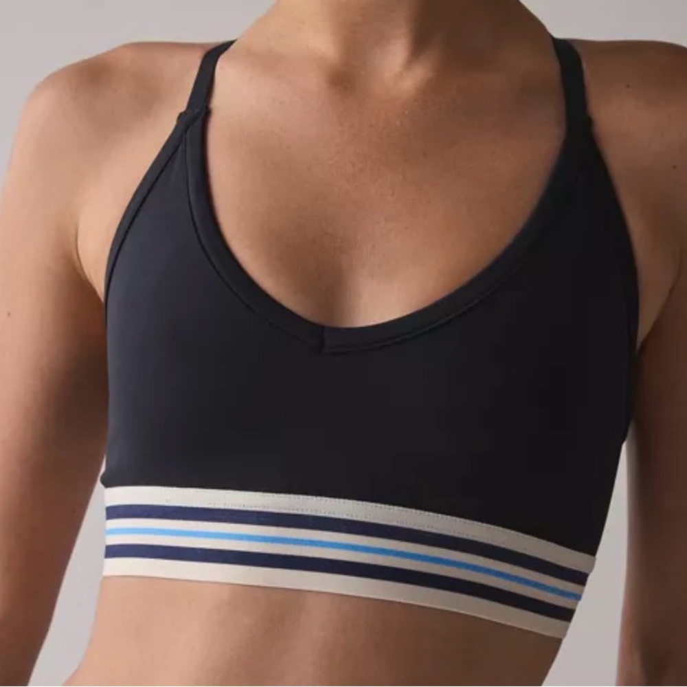 Fila Black Sports Bra with Blue and White Stripes